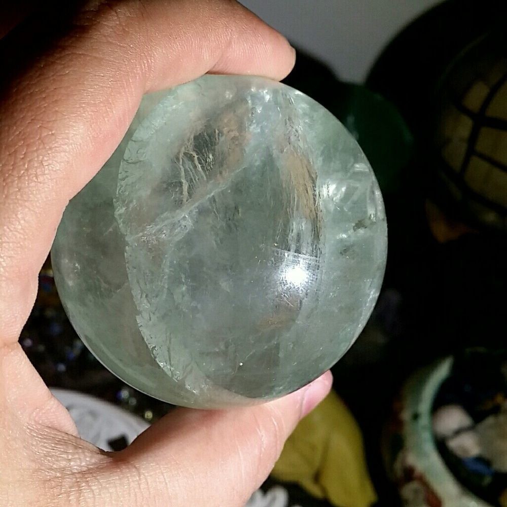 FIRM! 343g Fluorite Skull Sphere with Stand - Picture 6 of 7